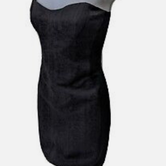 BEBE Black Strapless Mini Dress Two Tone Design w/ Texture Front-Back  Solid Blk - Picture 2 of 7